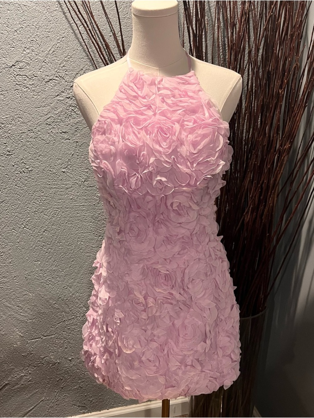 🌸NWT OH POLLY PINK APPLIQUÉ FLORAL HALTER DRESS US SIZE 8🌸 - Picture 2 of 7